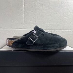 Birkenstock Boston Shearling Black Suede Clogs Mule Sandal Men's 43 EU/10 US